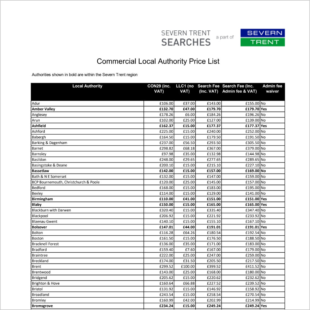 Commercial Local Authority Prices