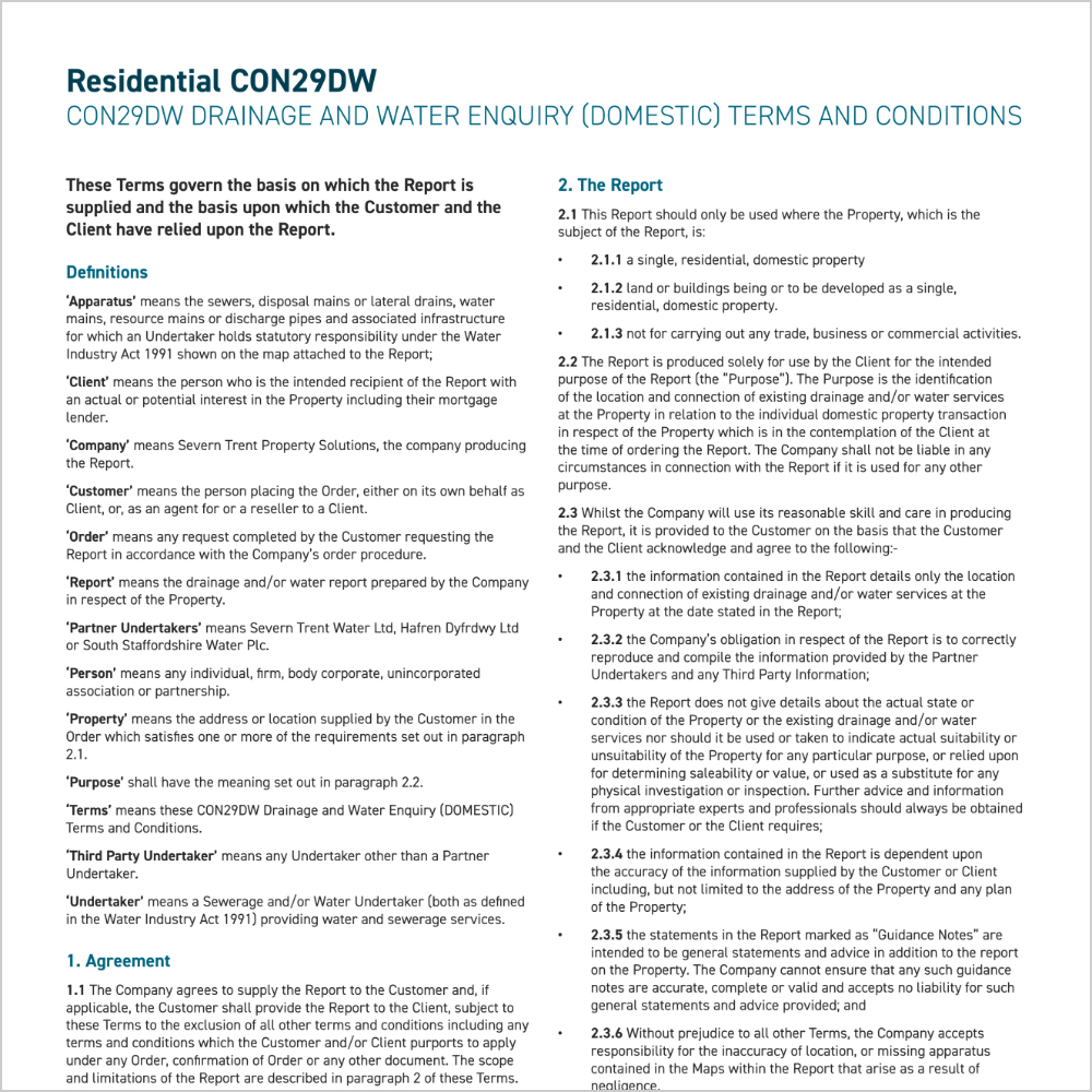 Residential CON29DW Terms and Conditions